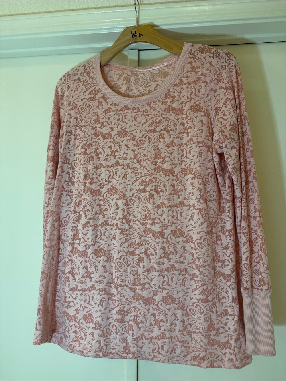 Maurices Pink Floral Lace-Pattern Long Sleeve Top